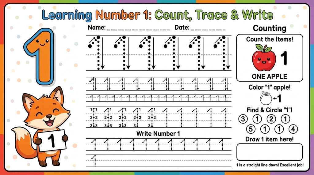 Dotted Lines Number Tracing Workbook – Preschool & Kindergarten PDF Worksheets