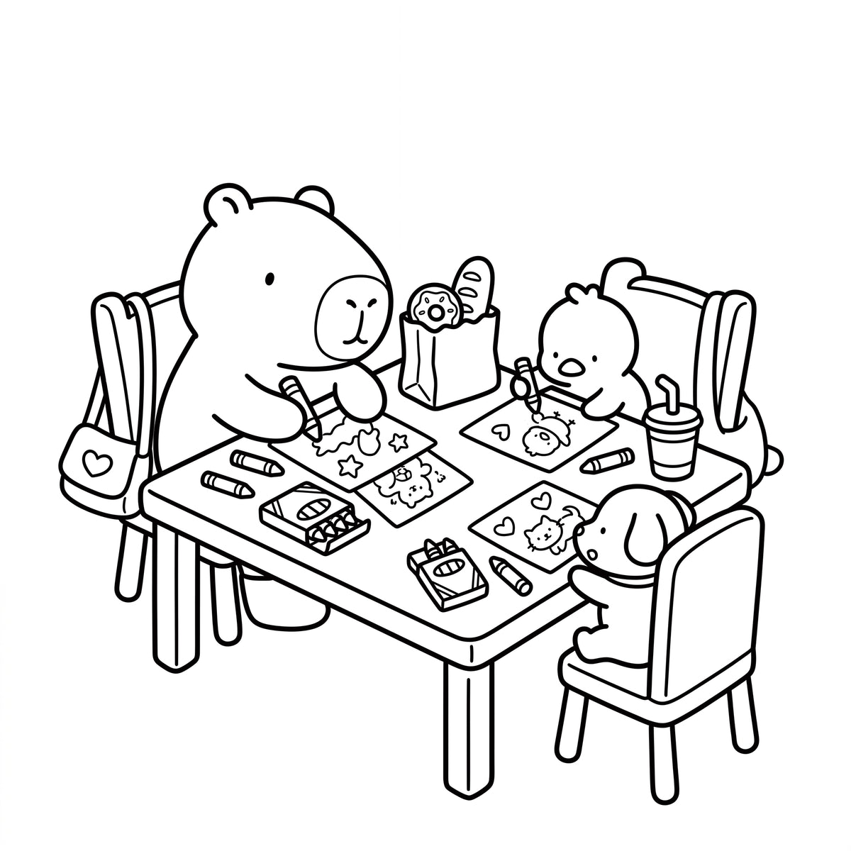 Capybara & Friends Coloring Book for Kids – Printable PDF | Instant Download