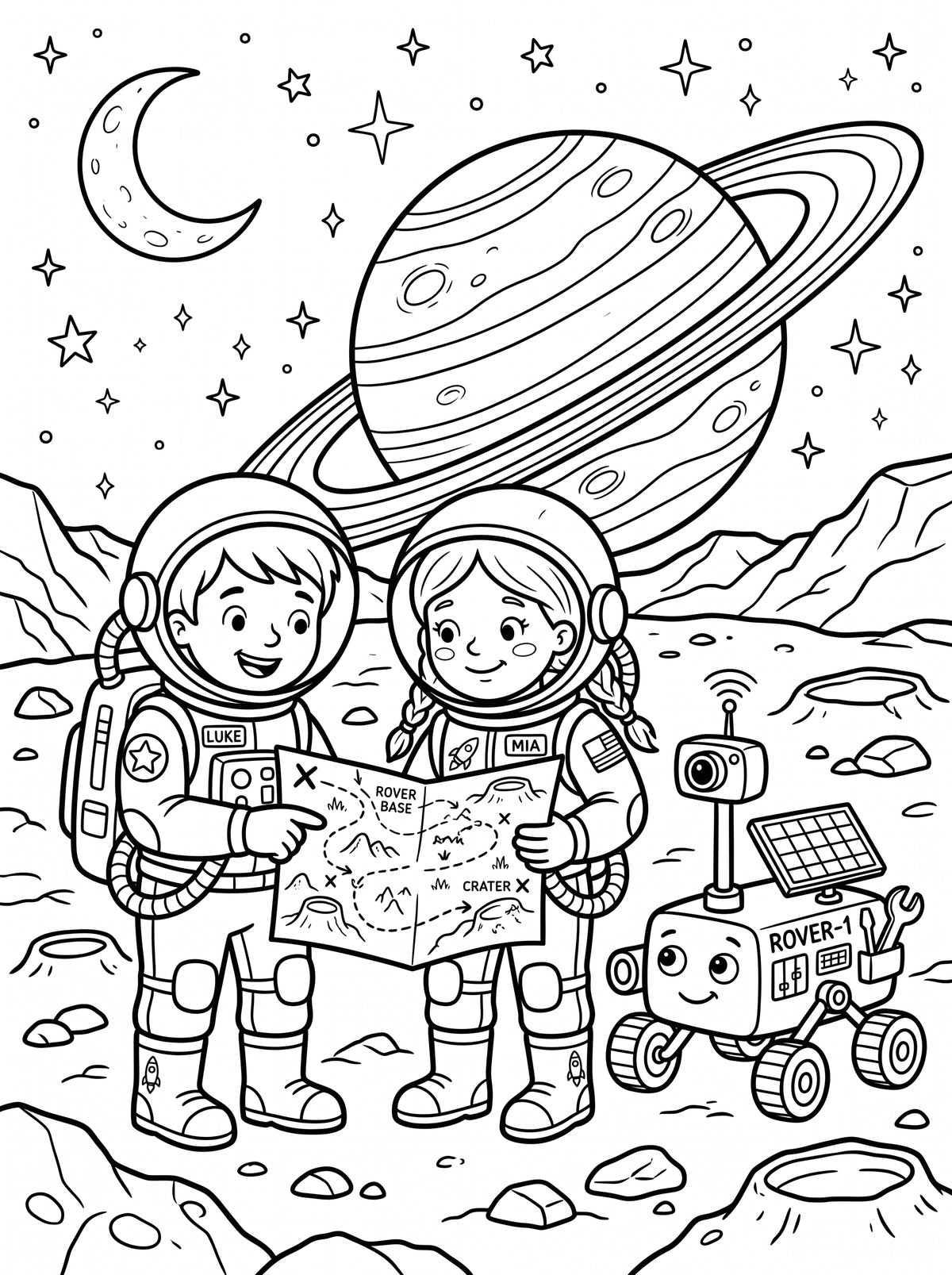 Space Coloring Book for Kids – Printable PDF | Astronauts & Planets