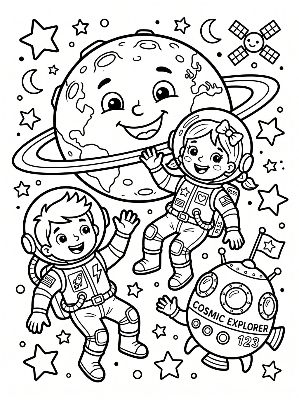 Space Coloring Book for Kids – Printable PDF | Astronauts & Planets