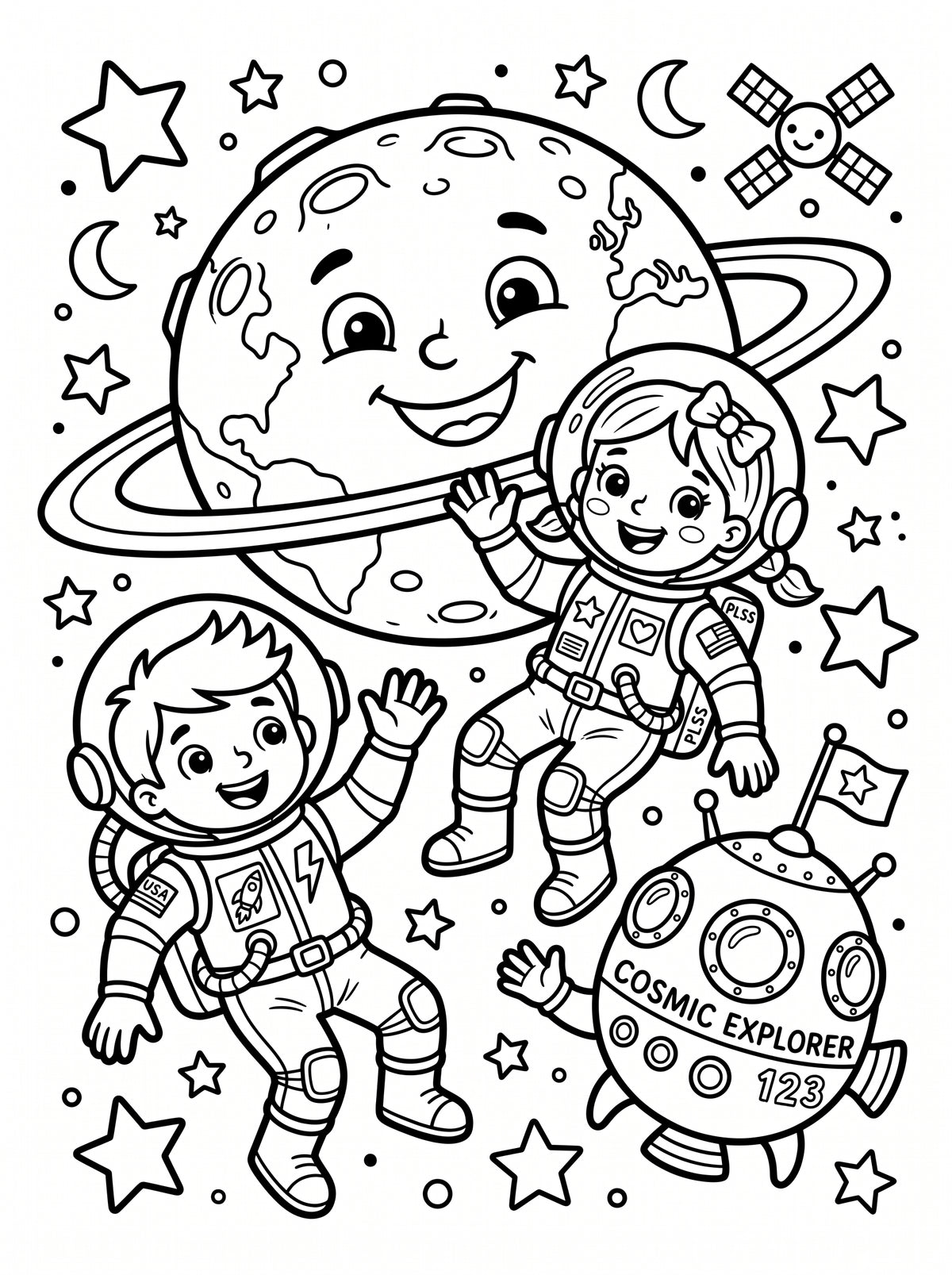 Space Coloring Book for Kids – Printable PDF | Astronauts & Planets