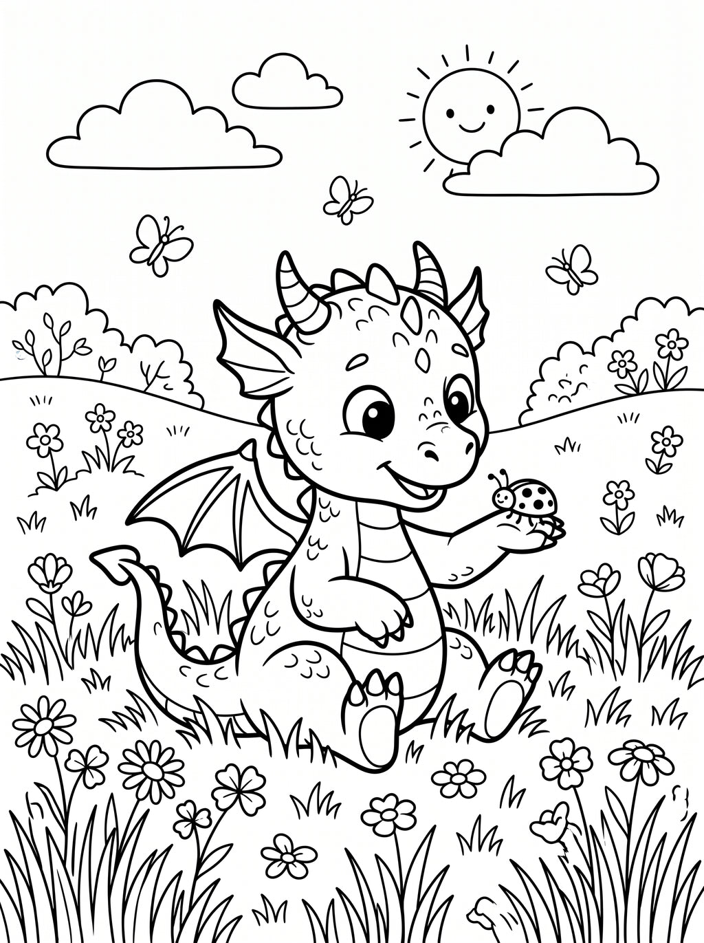 Baby Dragon Coloring Book for Kids – Printable PDF | Instant Download