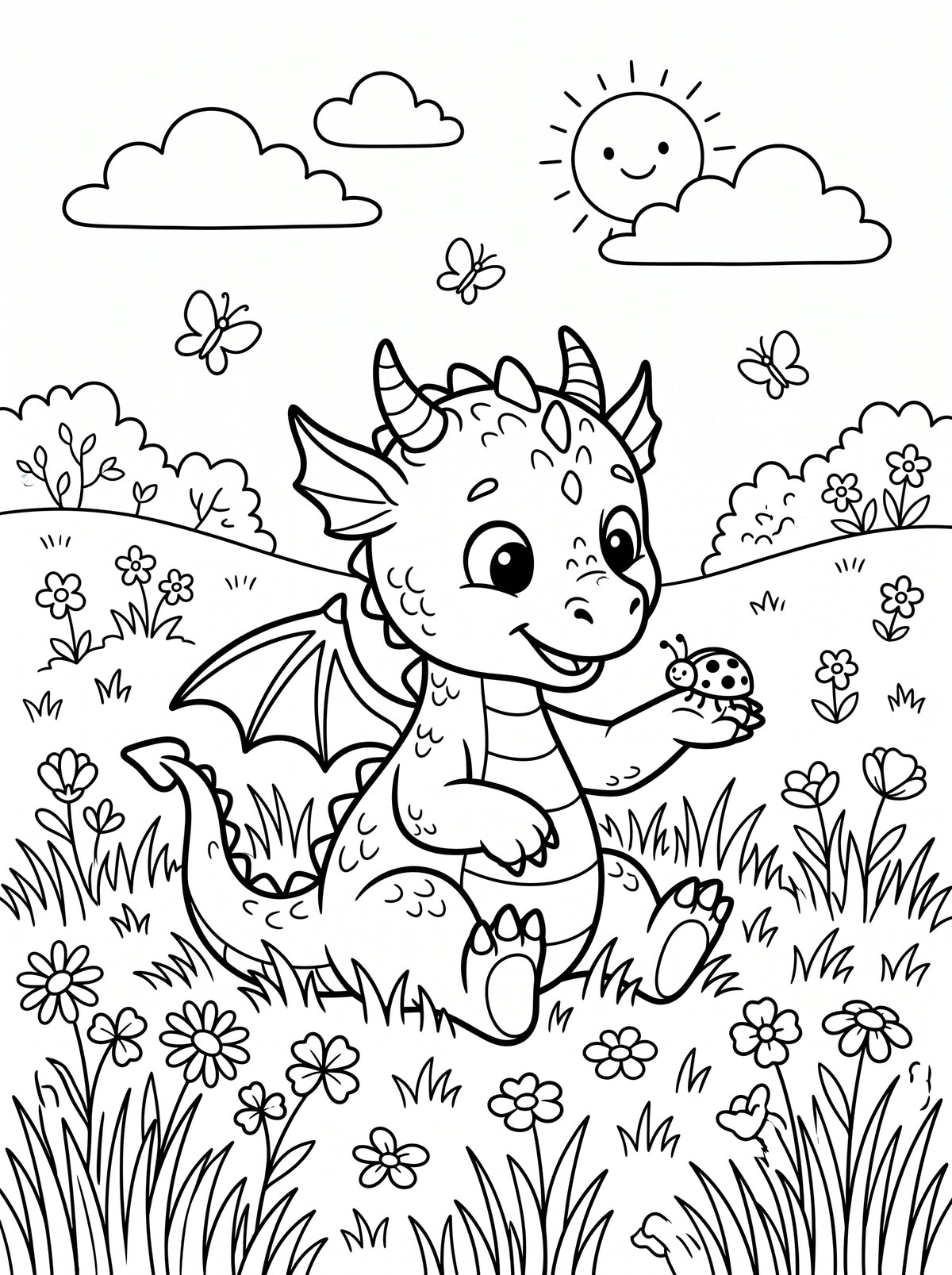 Baby Dragon Coloring Book for Kids – Printable PDF | Instant Download
