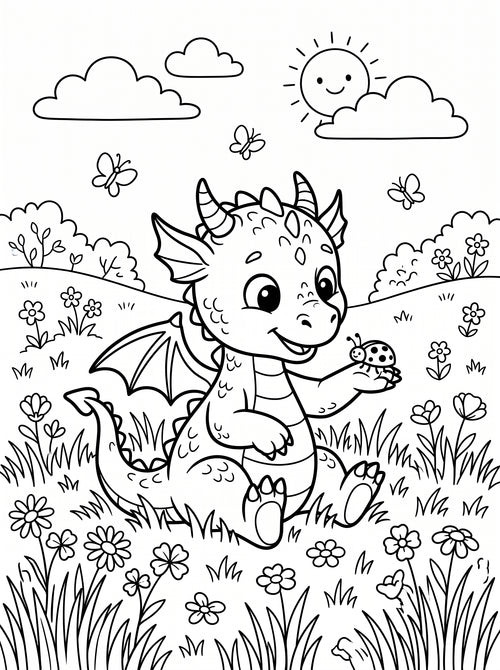 Baby Dragon Coloring Book for Kids – Printable PDF | Instant Download
