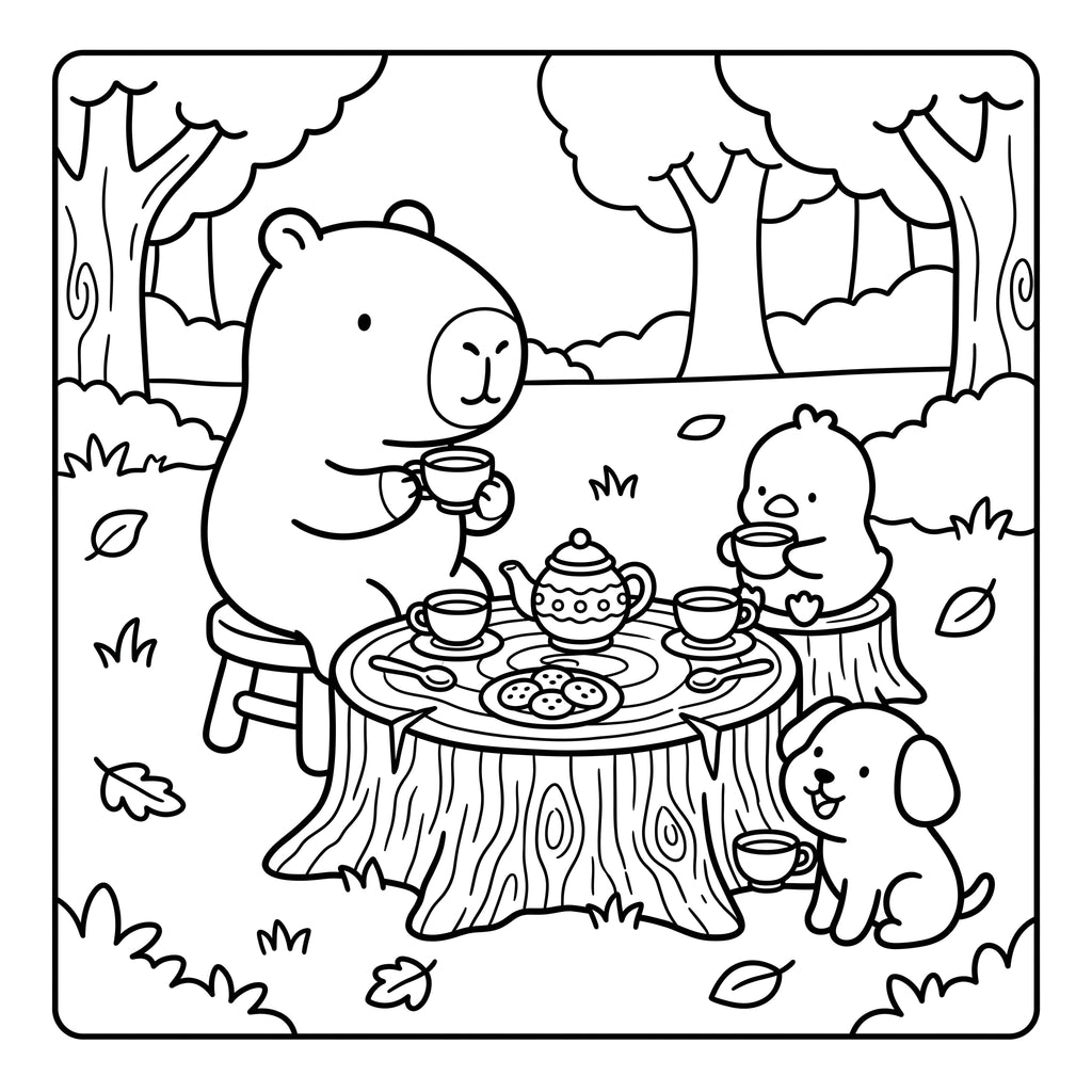 Capybara & Friends Coloring Book for Kids – Printable PDF | Instant Download