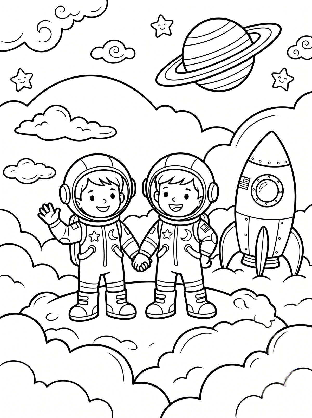 Space Coloring Book for Kids – Printable PDF | Astronauts & Planets