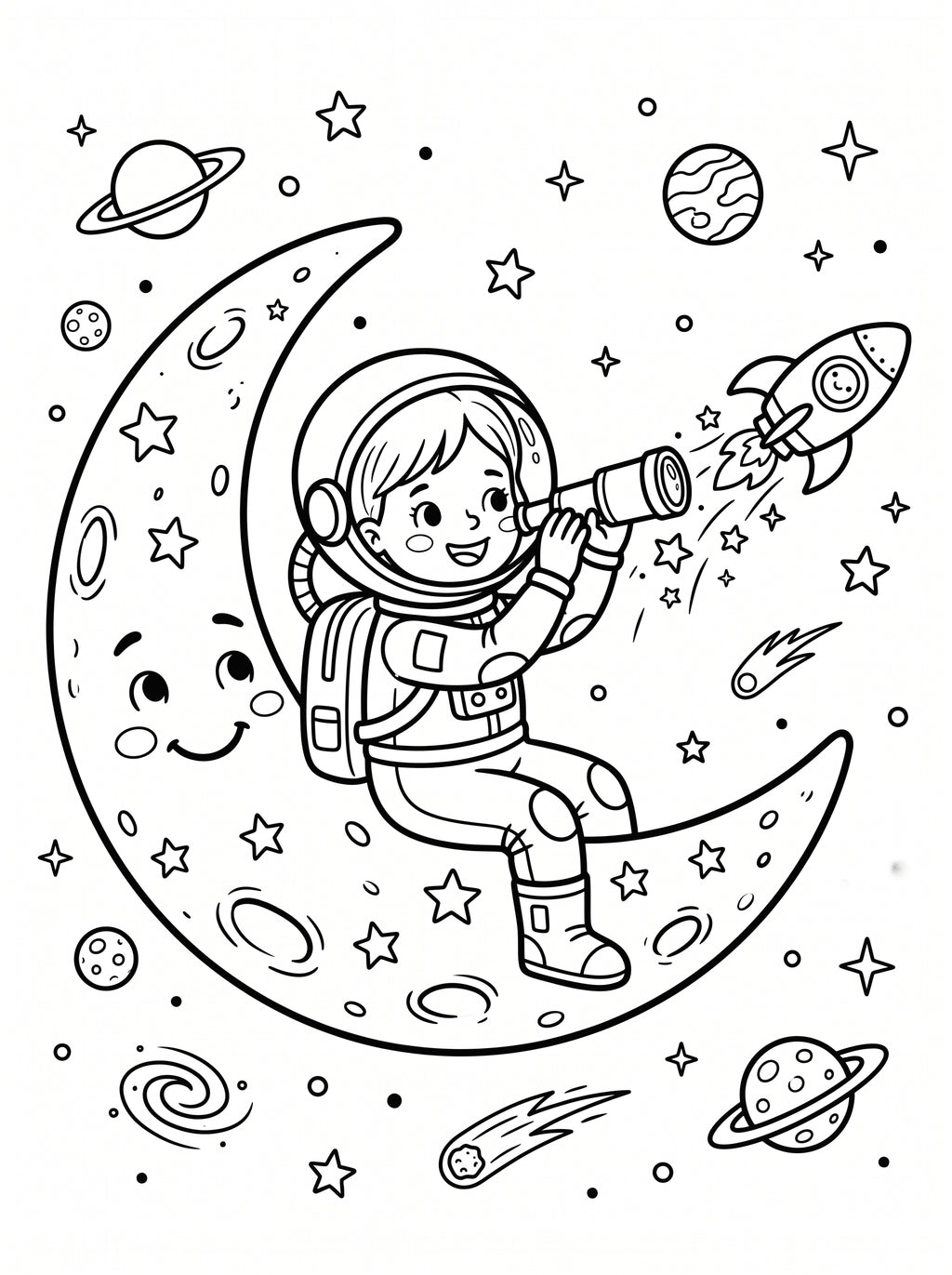 Space Coloring Book for Kids – Printable PDF | Astronauts & Planets