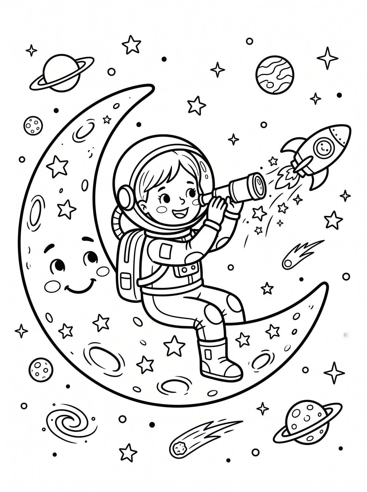 Space Coloring Book for Kids – Printable PDF | Astronauts & Planets